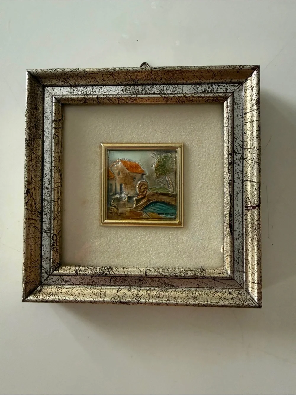 Vintage Framed 3D Ceramic Tile Landscape Miniature Wall Art Italy